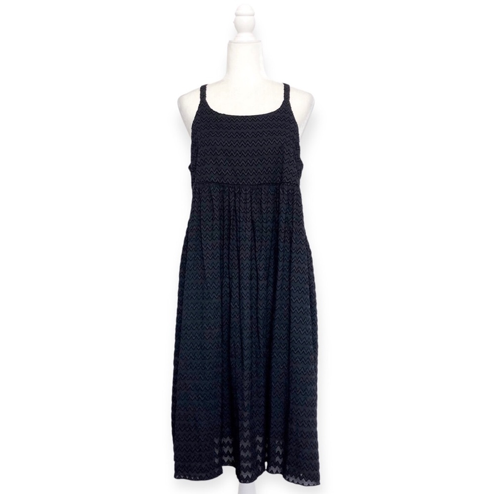 Gudrun Sjoden Black Textured Tie Back Midi Dress Size Small Lagenlook